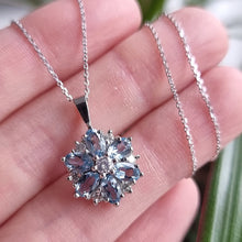 Load image into Gallery viewer, Vintage 18ct White Gold Aquamarine &amp; Diamond Pendant with Chain IN HAND
