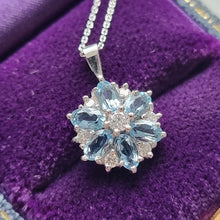 Load image into Gallery viewer, Vintage 18ct White Gold Aquamarine &amp; Diamond Pendant with Chain FRONT
