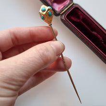 Load image into Gallery viewer, Victorian 15ct Gold Turquoise Tie/Stick Pin in hand
