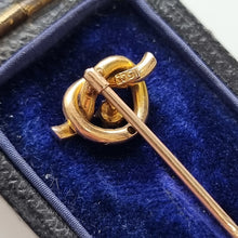 Load image into Gallery viewer, Antique 15ct/9ct Gold Sapphire Knot Tie/Stick Pin in box
