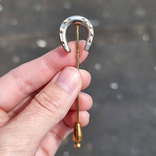 Load image into Gallery viewer, Victorian Platinum &amp; 15ct Gold Horseshoe Tie/Stick Pin in hand
