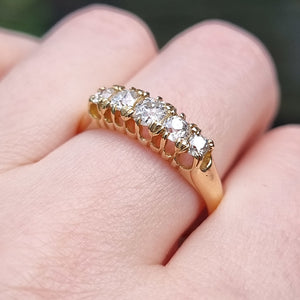 Antique 18ct Gold Old-Cut Diamond Five Stone Ring, 0.80ct on finger