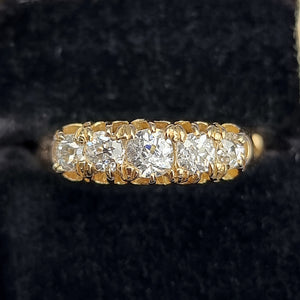 Antique 18ct Gold Old-Cut Diamond Five Stone Ring, 0.80ct in box