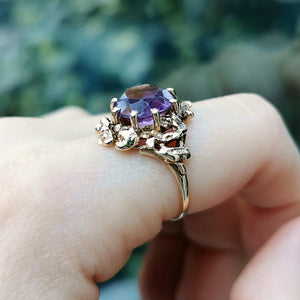 Vintage 9ct Gold Amethyst Abstract Ring