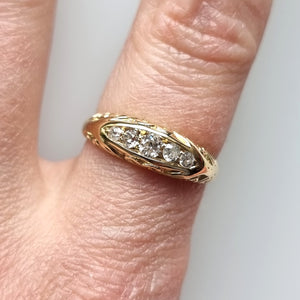Edwardian 18ct Gold Diamond Five Stone Ring, Hallmarked Chester 1909 modelled