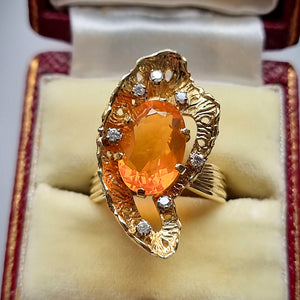 Vintage 18ct Gold Fire Opal & Diamond Statement Ring, 3.25ct in box