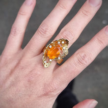 Load image into Gallery viewer, Vintage 18ct Gold Fire Opal &amp; Diamond Statement Ring modelled

