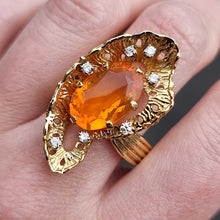 Load image into Gallery viewer, Vintage 18ct Gold Fire Opal &amp; Diamond Statement Ring modelled
