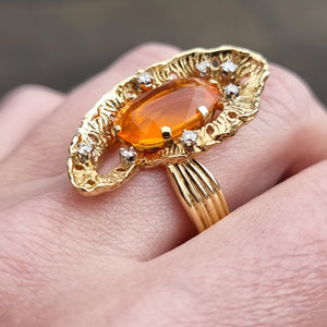 Vintage 18ct Gold Fire Opal & Diamond Statement Ring modelled