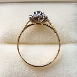 Vintage 18ct Gold Sapphire and Diamond Oval Cluster Ring from above
