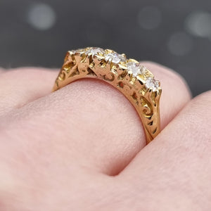 Antique 18ct Gold Five Stone Diamond Ring, 0.65ct on finger