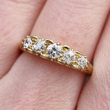 Load image into Gallery viewer, Antique 18ct Gold Five Stone Diamond Ring, 0.65ct on finger
