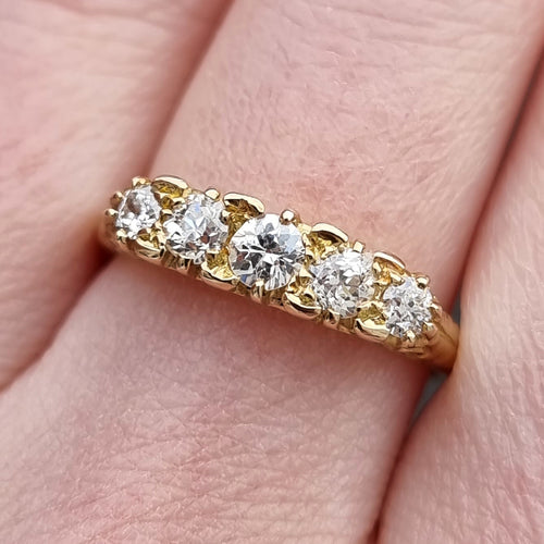 Antique 18ct Gold Five Stone Diamond Ring, 0.65ct on finger