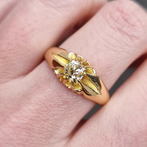 Antique 18ct Gold Old Mine Cut Diamond Solitaire Ring, 0.50ct modelled