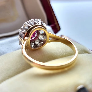 Vintage 18ct Gold Ruby & Diamond Cluster Ring rear