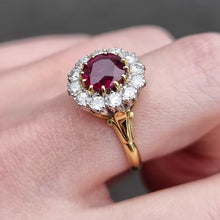 Load image into Gallery viewer, Vintage 18ct Gold Ruby &amp; Diamond Cluster Ring modelled
