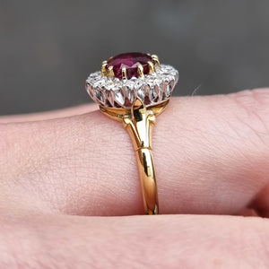 Vintage 18ct Gold Ruby & Diamond Cluster Ring modelled