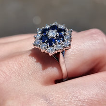 Load image into Gallery viewer, Vintage 18ct White Gold Sapphire &amp; Diamond Cluster Ring, 0.85ct modelled

