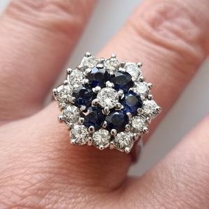 Vintage 18ct White Gold Sapphire & Diamond Cluster Ring, 0.85ct modelled