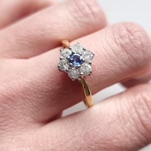 Vintage 18ct Gold Sapphire and Diamond Cluster Ring, 0.50ct modelled