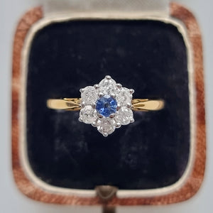 Vintage 18ct Gold Sapphire and Diamond Cluster Ring, 0.50ct in box