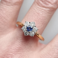 Load image into Gallery viewer, Vintage 18ct Gold Sapphire and Diamond Cluster Ring, 0.50ct modelled
