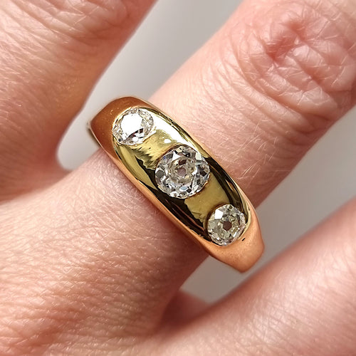 Antique 18ct Gold Diamond Three Stone Ring, 0.95ct modelled