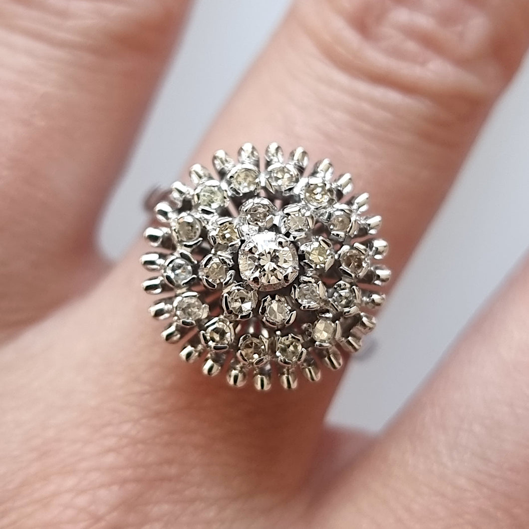 Vintage 18ct White Gold Diamond Cluster Ring modelled