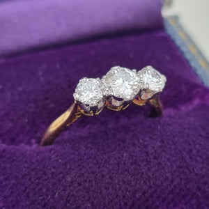 Vintage 18ct Gold Diamond Three Stone Ring, 1.00ct in box