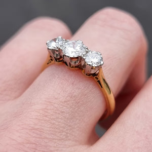 Vintage 18ct Gold Diamond Three Stone Ring, 1.00ct modelled