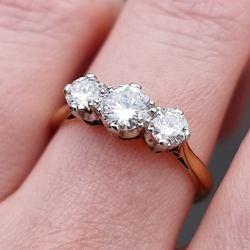Vintage 18ct Gold Diamond Three Stone Ring, 1.00ct modelled