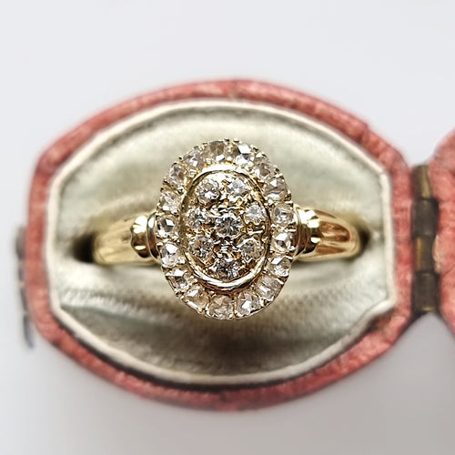 Antique 18ct Gold Oval Diamond Cluster Ring, 0.25ct in box