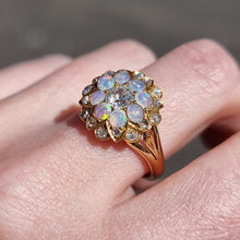 Load image into Gallery viewer, Antique 18ct Gold Opal &amp; Diamond Cluster Ring modelled
