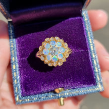 Load image into Gallery viewer, Antique 18ct Gold Opal &amp; Diamond Cluster Ring in box
