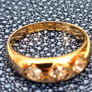 Victorian 18ct Gold Diamond Three Stone Gypsy Ring, 0.50ct