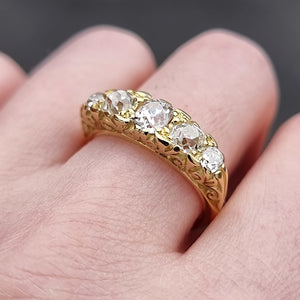Vintage 18ct Gold Five Stone Old Mine Cut Diamond Ring, 1.60ct modelled