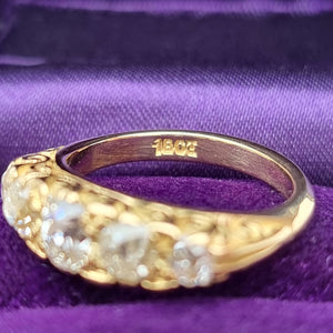 Vintage 18ct Gold Five Stone Old Mine Cut Diamond Ring, 1.60ct stamp