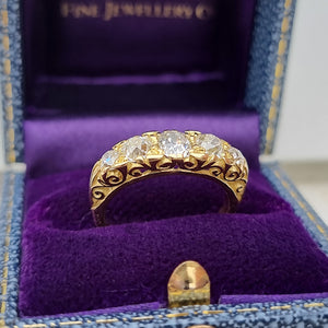Vintage 18ct Gold Five Stone Old Mine Cut Diamond Ring, 1.60ct in box