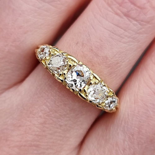 Vintage 18ct Gold Five Stone Old Mine Cut Diamond Ring, 1.60ct modelled