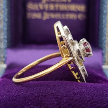 Load image into Gallery viewer, Art Deco 18ct Gold &amp; Platinum Ruby and Diamond Navette Ring side
