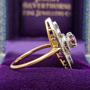 Art Deco 18ct Gold & Platinum Ruby and Diamond Navette Ring side