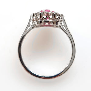 Vintage 18ct White Gold Ruby & Diamond Cluster Ring top-down