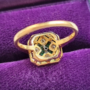 Art Deco 18ct Gold & Platinum Emerald and Diamond Tablet Ring rear view