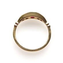 Load image into Gallery viewer, Vintage 18ct Gold Garnet &amp; Diamond Five Stone Ring from above
