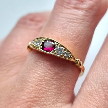 Load image into Gallery viewer, Vintage 18ct Gold Garnet &amp; Diamond Five Stone Ring modelled
