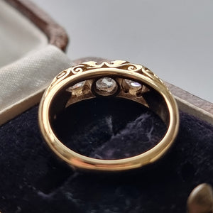 Vintage 18ct Gold Three Stone Diamond Ring, 1.00ct from behind