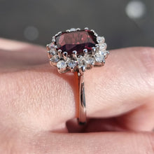 Load image into Gallery viewer, Vintage 18ct White Gold Garnet &amp; Diamond Cluster Ring modelled
