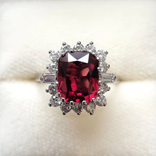 Load image into Gallery viewer, Vintage 18ct White Gold Garnet &amp; Diamond Cluster Ring, 3.62ct in box
