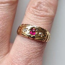 Load image into Gallery viewer, Antique 18ct Gold Ruby and Diamond Ring modelled
