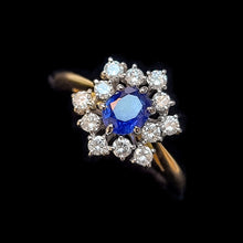 Load image into Gallery viewer, Vintage 18ct Gold Sapphire and Diamond Star Cluster Ring, 0.45ct front
